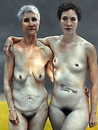 Thin elderly women bare and bare-breasted